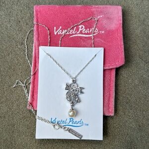 VANTEL PEARLS STERLING SILVER ANGEL BY MY SIDE NECKLACE HANGING PENDANT PEARL